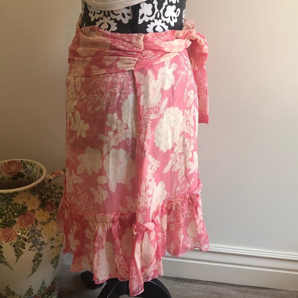 ❤️BNWT❤️ JOIE Pink Ivory Silk Vintage Floral Skirt - Picture 5 of 16